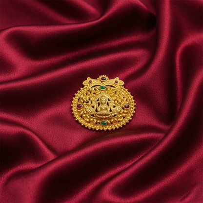 Lakshmi Dollar Traditional Pendant with Red and Green Stones