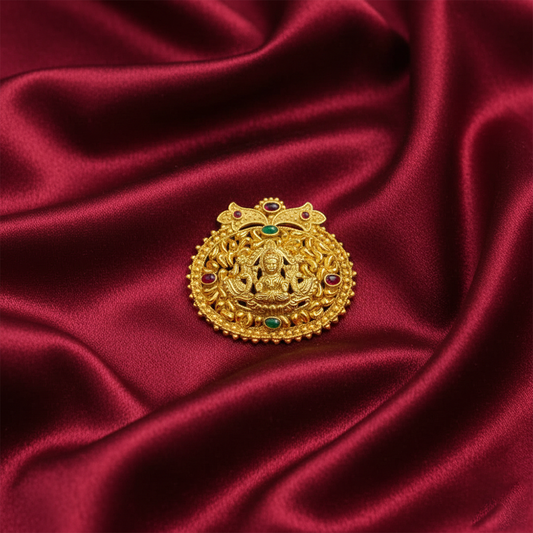 Lakshmi Dollar Traditional Pendant with Red and Green Stones