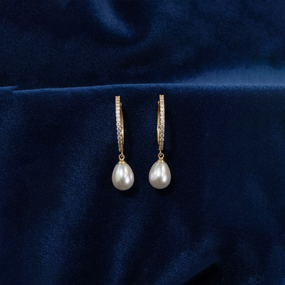 White Stone with Hanging Pearl Loops