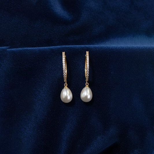 White Stone with Hanging Pearl Loops