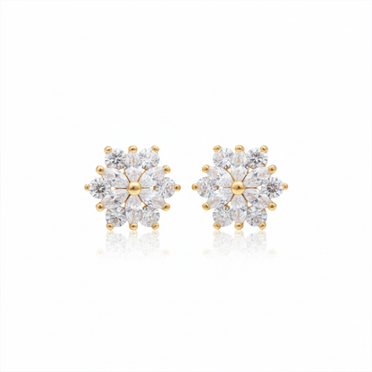 White Stone Flower Design Studs