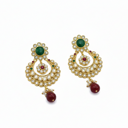 Kundan Stones with Red & Green Stone Chandbali