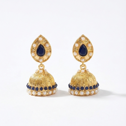 Black Stone Antique Jhumka with Hanging Pearls