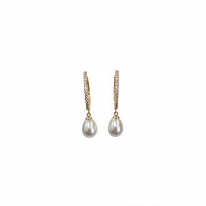 White Stone with Hanging Pearl Loops