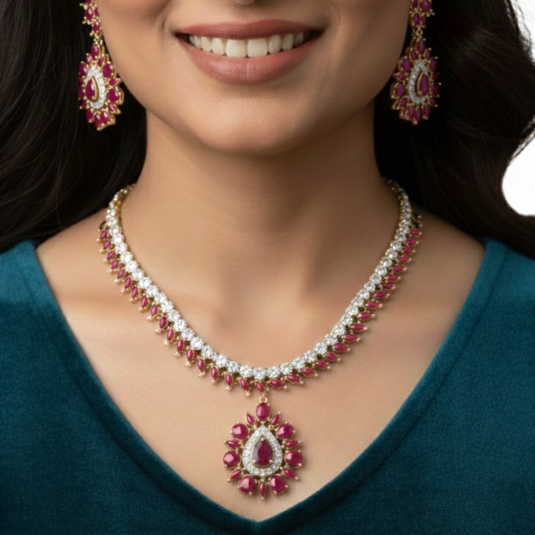 Amber Luxe Artificial Stone Jewellery Set – Trendy Party Wear