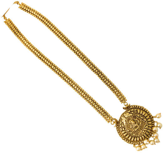 Gold Plated Big Round Necklace With Lakshmi and Pearls