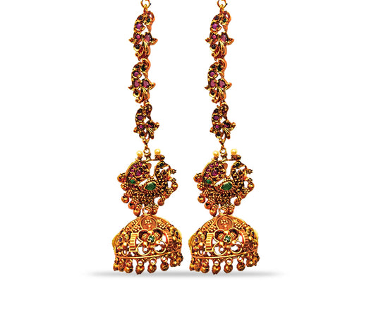 Jhumkas with red and green stone