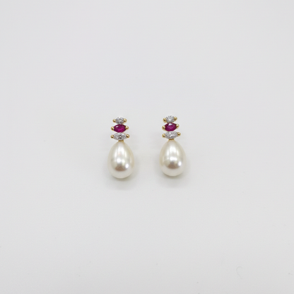 Pearl Drop With Pink and White Stones