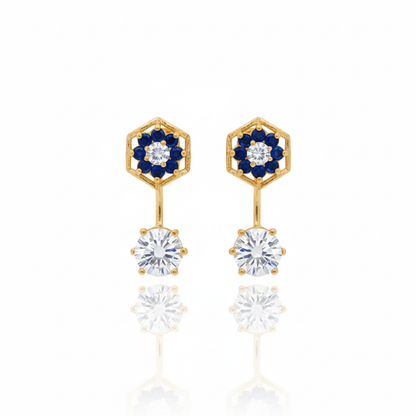 Blue Flower Studs with Hanging Stone