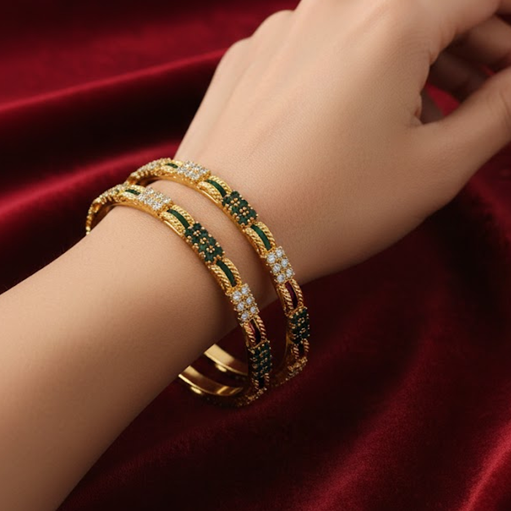 White & Green Stone Pair Bangles