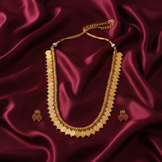 Gold Plated Kaasu Maalai With Red Stones