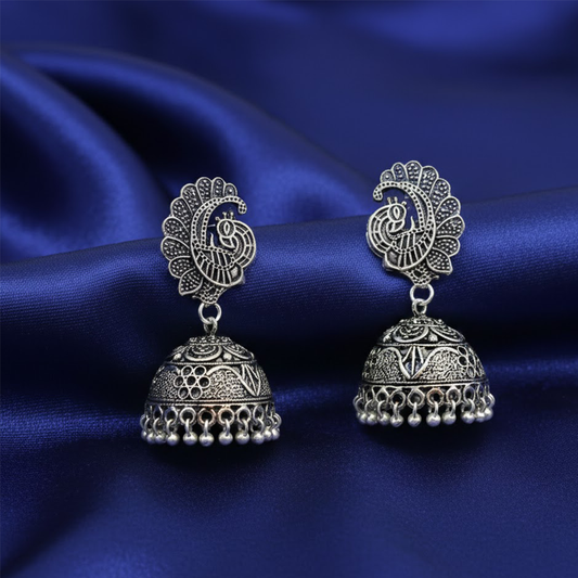 Peacock Stud Unique Pattern Oxidised jhumkas