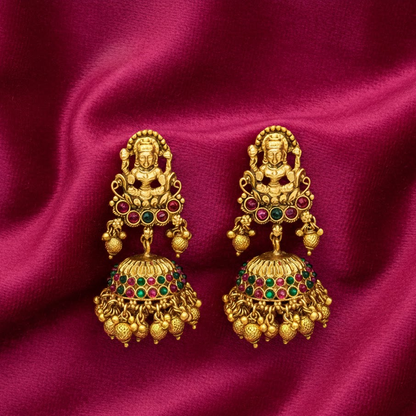 Jhumka with Red & Green Stones