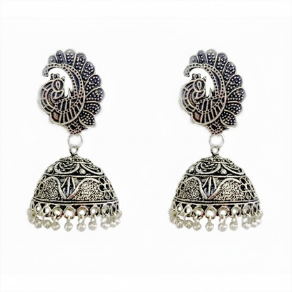 Peacock Stud Unique Pattern Oxidised jhumkas