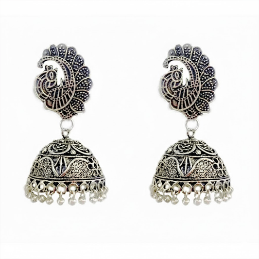 Peacock Stud Unique Pattern Oxidised jhumkas
