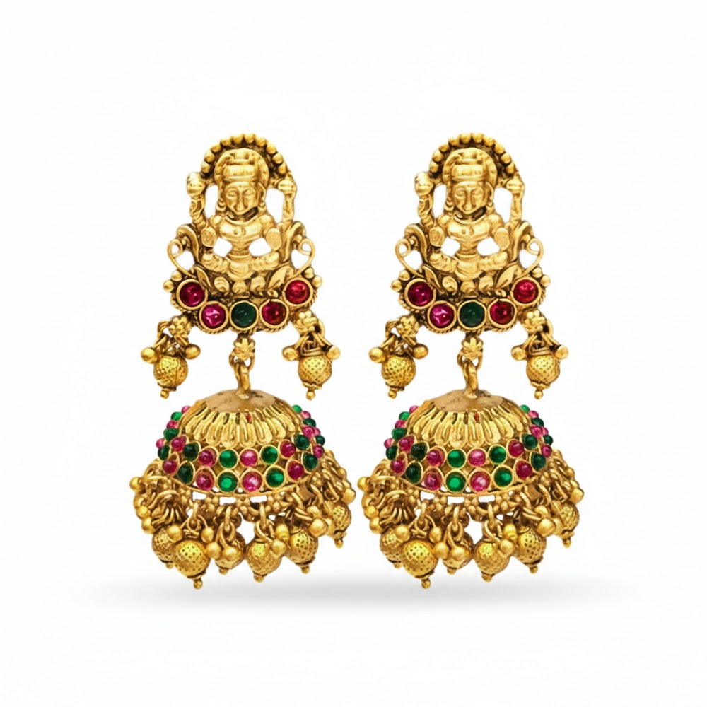 Jhumka with Red & Green Stones