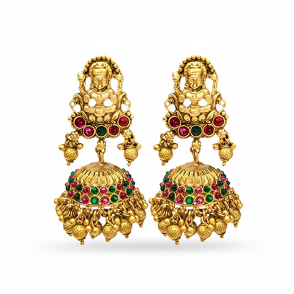 Jhumka with Red & Green Stones