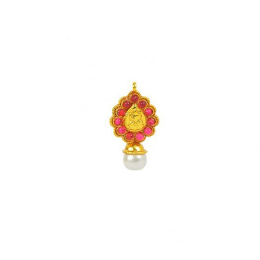 Golden Lakshmi Drop With Red Stone & White Pearl