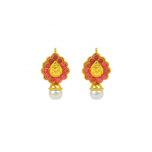 Golden Lakshmi Drop With Red Stone & White Pearl