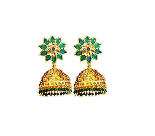 Jhumkas with Emerald and White stone