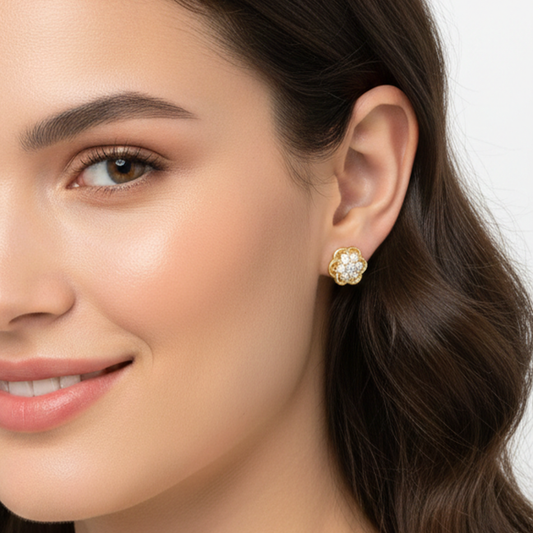 White Stones with Beautiful Plated Flower Studs