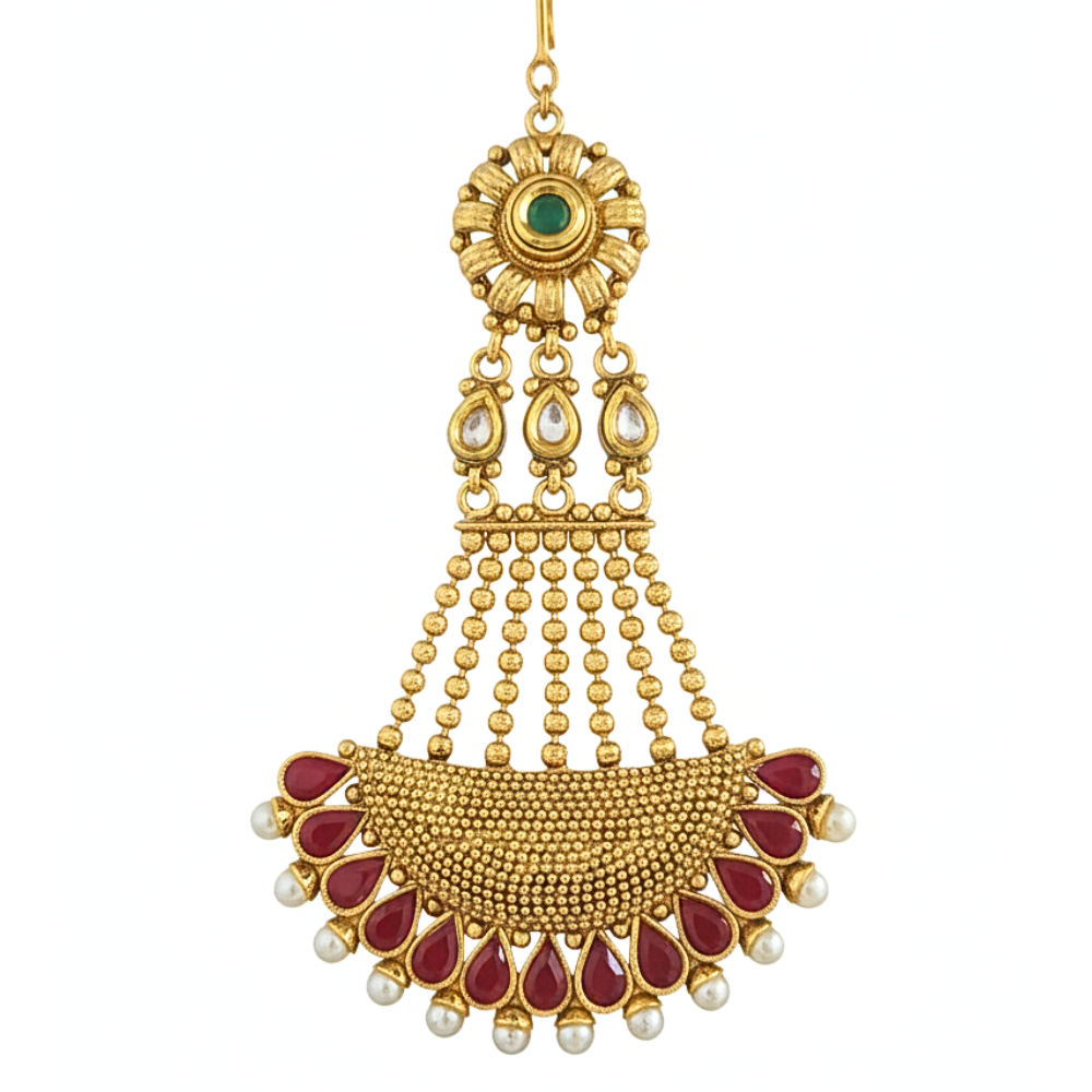 Hair jewellery Moon Design with with White, Red and Green Stone