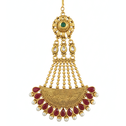 Hair jewellery Moon Design with with White, Red and Green Stone