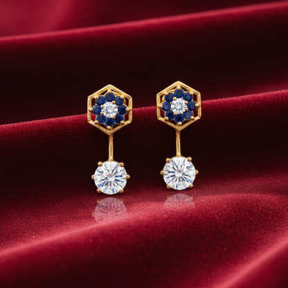 Blue Flower Studs with Hanging Stone