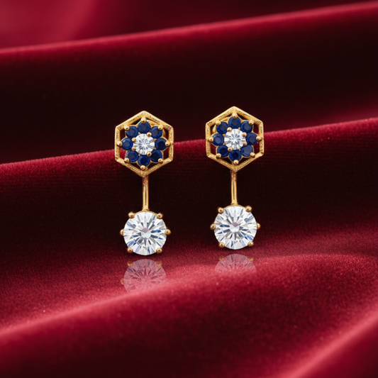Blue Flower Studs with Hanging Stone