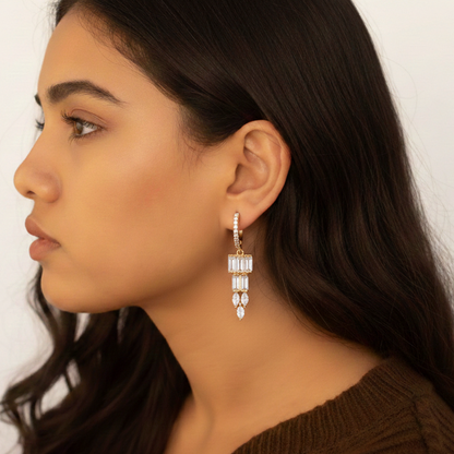 Triangle Drops with Hanging Stones Loops