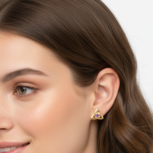 Violet Stone Flower Pattern Studs