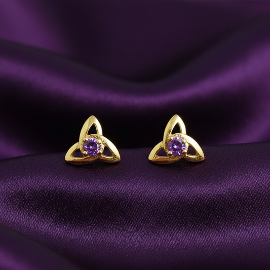 Violet Stone Flower Pattern Studs