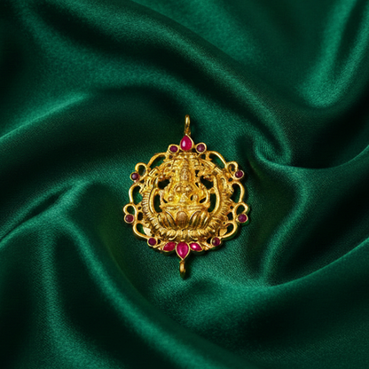 Lakshmi Design Pendant with Red Stones
