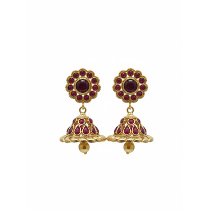 Red Kemp Stones Traditional Jhumka
