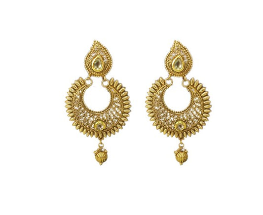 Gold plated drops with gold bead manga design and white stone