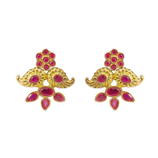 Gold plated stud double maanga design with pink stone