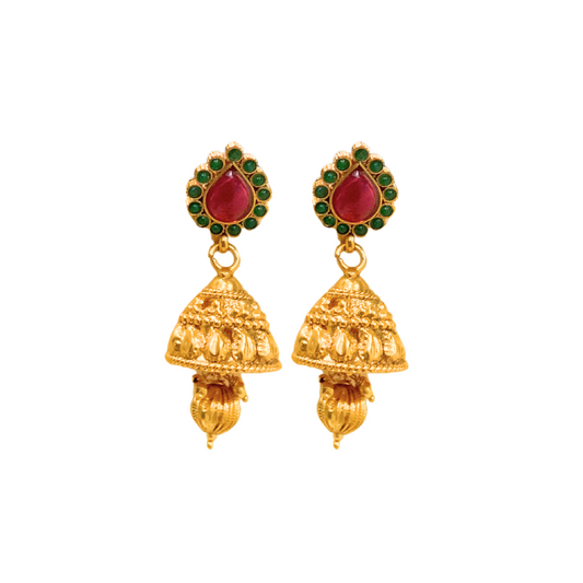 GOLD PLATED WITH GREEN AND RED STONE JUMKAS