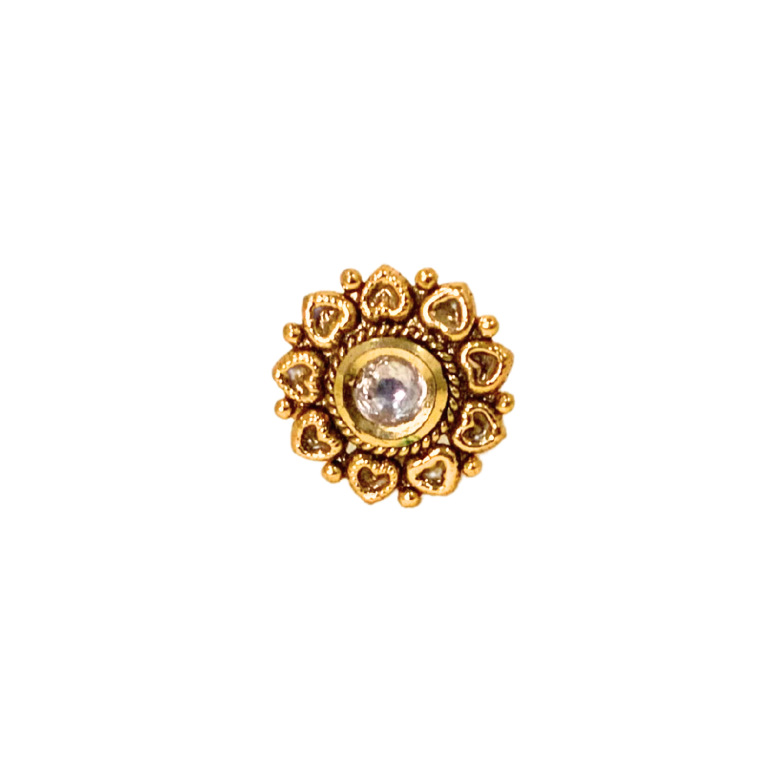 Gold plated round Ring with white stone