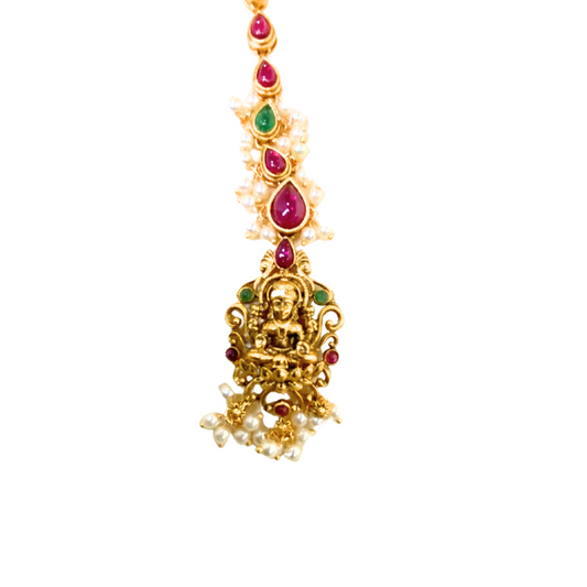 Gold Plated Maang Tikka With Lakshmi Design