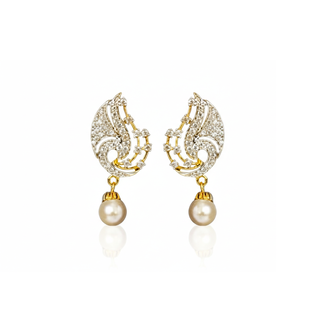 Peacock Studs with Hanging Pearls