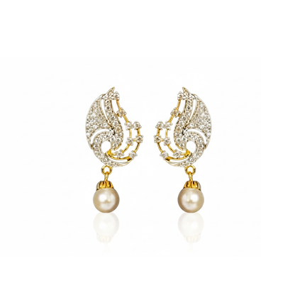 Peacock Studs with Hanging Pearls