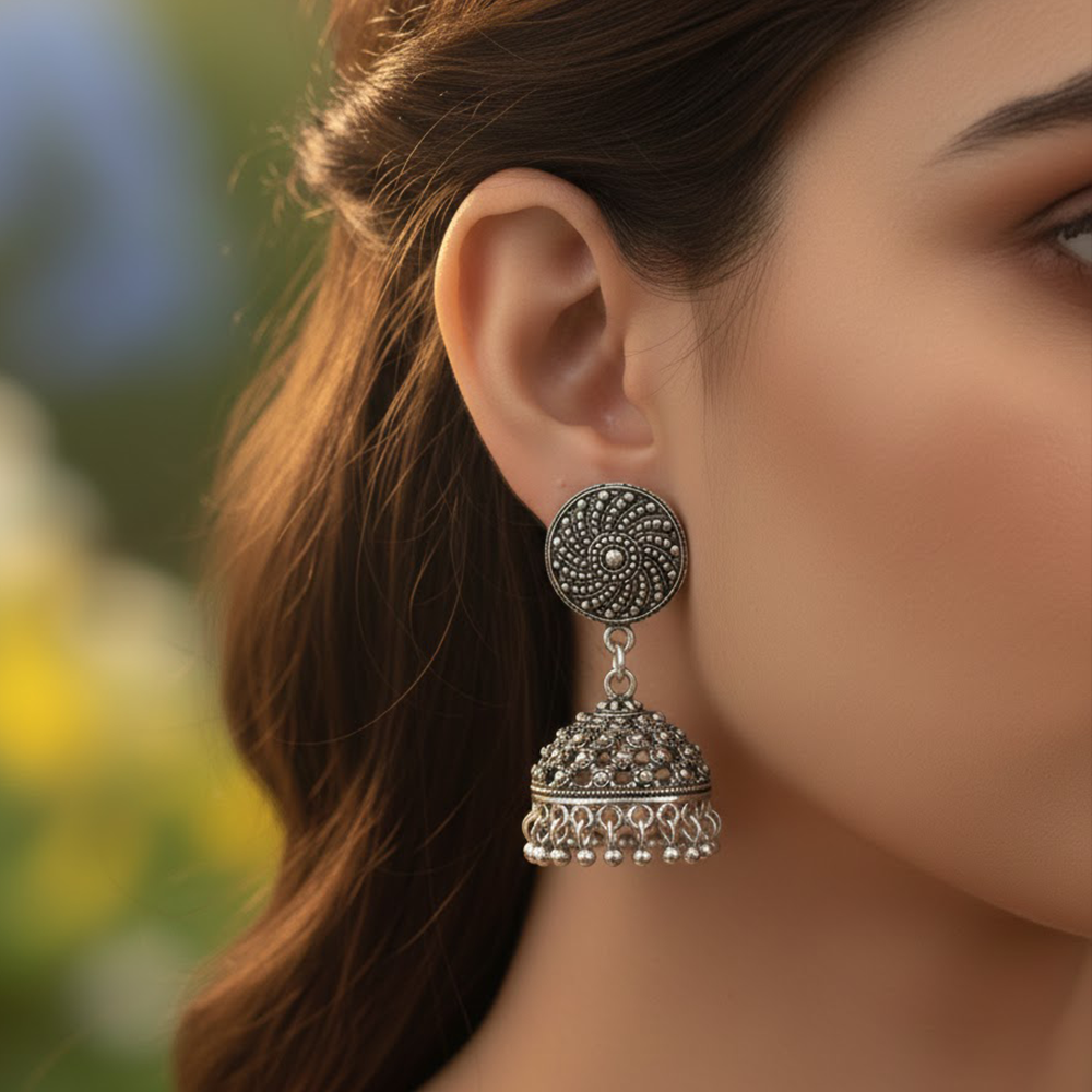 Circular Pattern Type Oxidised Jhumka