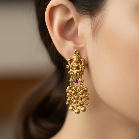 Lakshmi Stud Hanging Golden Beads Earrings