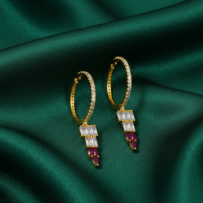Triangle Drops with Hanging Stones Loops