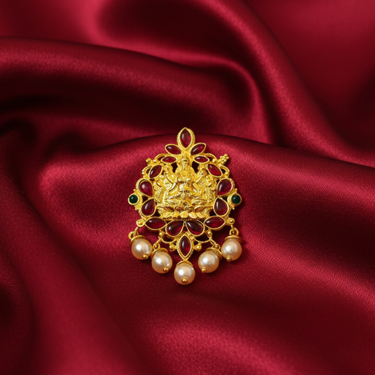 Lakshmi Pendant with Covered Red Stones and White Pearls