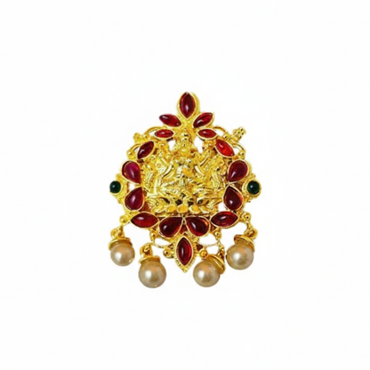 Lakshmi Pendant with Covered Red Stones and White Pearls