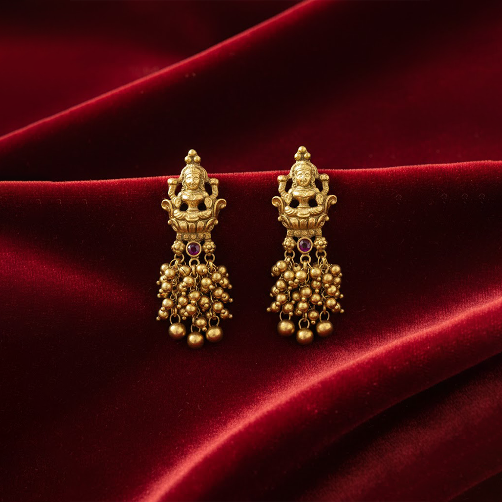 Lakshmi Stud Hanging Golden Beads Earrings