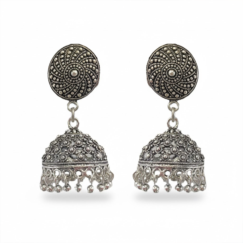 Circular Pattern Type Oxidised Jhumka