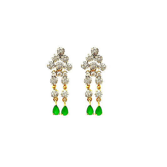 Gold Plated Necklace With White & Green Stones
