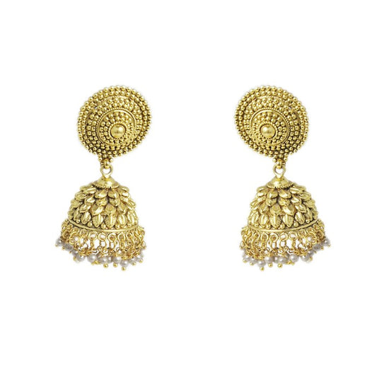 Big Golden Jhumka With Small White Pearls
